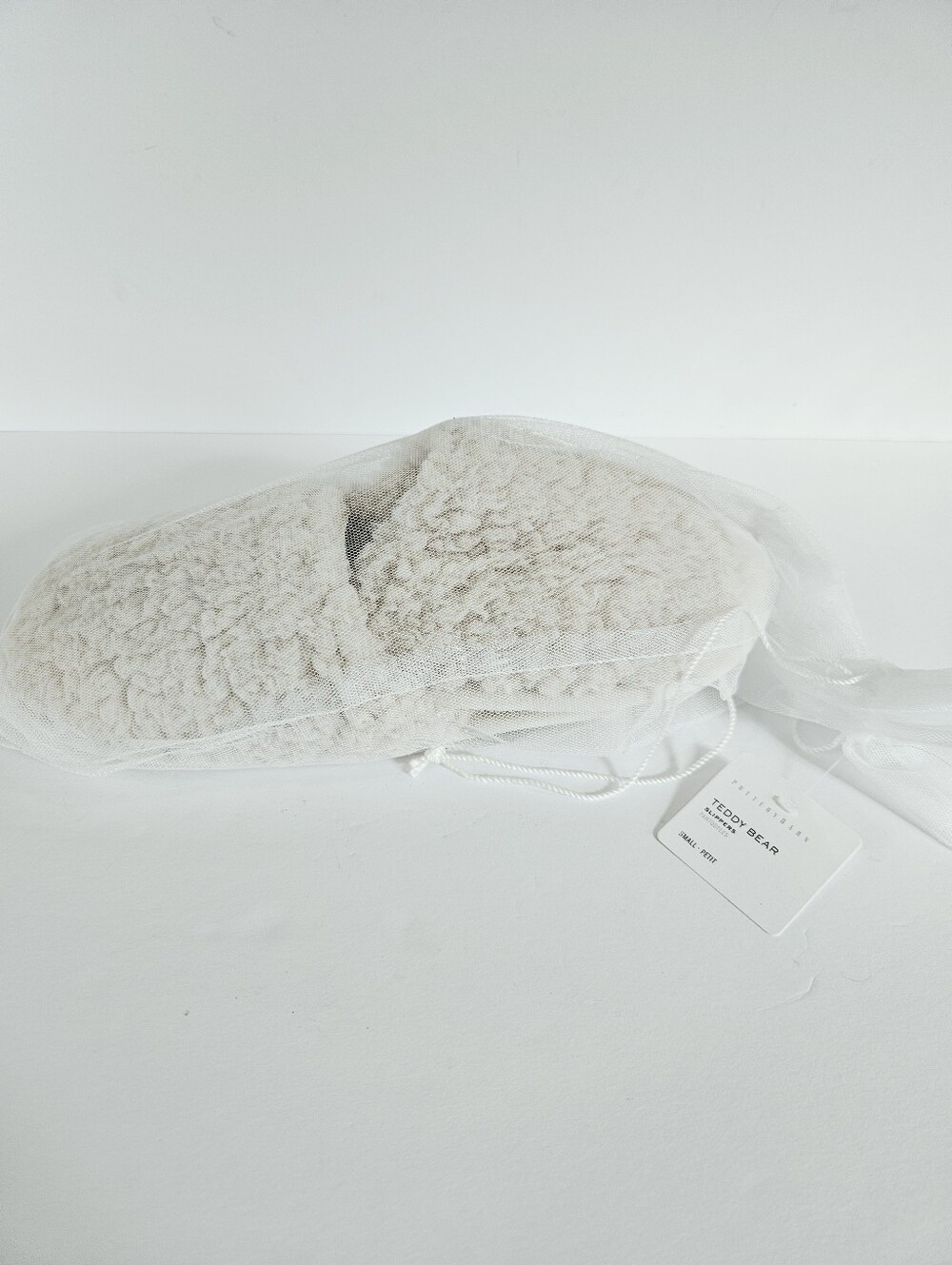 Pottery Barn Teddy Bear Plush Faux Fur House Shoes Lounge Slippers Small - NWT